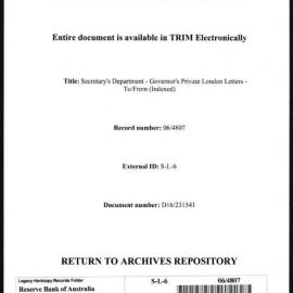 Secretary's Department - Governor's Private London Letters - To/From (Indexed)
