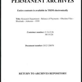 Research Department - Balance of Payments - Obsolete Files - Blockade - Asbestos - 1939