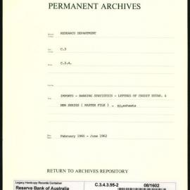 Research Department - Balance of Payments - Obsolete Files - Banking Statistics - Letters of Credit Establishment & Negotiations - New Series (Master File) - Blue Sheets - 1960 - 1962