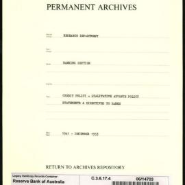 Research Department - Banking Section - Credit Policy - Qualitative - Advance Policy - Statements & Directives to Banks - 1941 - December 1953