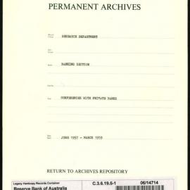 Research Department - Banking Section - Conferences with Private Banks - File 1 - June - 1957 - March 1959