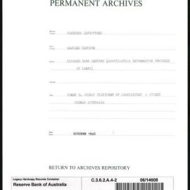 Research Department - Banking Section - Trading Bank Returns - (Confidential information supplied by Banks) - Forms D. Weekly Statement of Liabilities and Assets within Australia - File 2 - October 1946