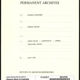 Research Department - Banking Section - Credit Policy - Quantitative - General - Inter Bank Lending - April 1951