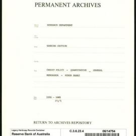Research Department - Banking Section - Credit Policy - Quantitative - General - Memoranda - Minor Banks - 1950 - 1959