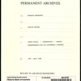 Research Department - Banking Section - Credit Policy - Quantitative - General - Correspondence with the Government and Treasury - 1950 - April 1958