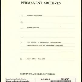 Research Department - Banking Section - C.A. General - Memoranda and Correspondence - Correspondence with the Government and Treasury - August 1952 - June 1959