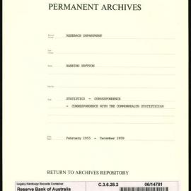 Research Department - Banking Section - Statistics - Correspondence - Correspondence with Commonwealth Statistician - 1955 - December 1959