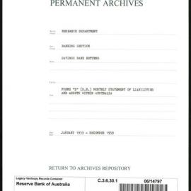 Research Department - Banking Section - Savings Bank Returns - Forms D (S.B) - Monthly Statement of Assets and Liabilities in Australia - Jan - Dec 1959