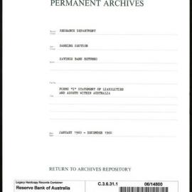 Research Department - Banking Section - Savings Bank Returns - Forms 1 - Statements of Liabilities and Assets within Australia - Jan - Dec 1960