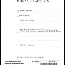 Research Department - Banking Section - Savings Bank Returns - Forms E (S.B.) - Monthly Statements of Deposits, Withdrawals, Interest Added, Depositors' Balances and Number of Operative Accounts - File 2 - April - June 1959