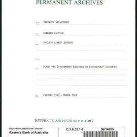 Research Department - Banking Section - Savings Bank Returns - Forms J - Statements relating to Depositors' Accounts - File 1 - January - March 1960