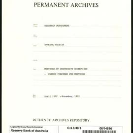 Research Department - Banking Section - Meetings of University Economists - Papers Prepared for Meetings - April 1952 - Nov 1953