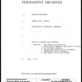 Research Department - Banking Section - Conferences with Central Bank Governors - Papers prepared for the 1951 meeting - 1950 - 1951