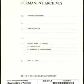 Research Department - Banking Section - Savings Banks - General - Memoranda and Correspondence - 1956 - 1960