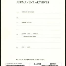 Research Department - Banking Section - Savings Banks - General - State Savings Banks - 1945 - 1959
