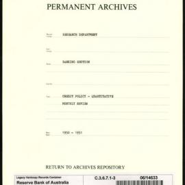 Research Department - Banking Section - Credit Policy - Quantitative - Administration of Special Account - Monthly Review - File 3 - 1950 - 1952