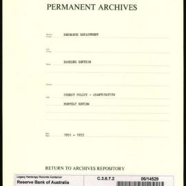 Research Department - Banking Section - Credit Policy - Quantitative - Administration of Special Account - Monthly Review - 1951 - 1953