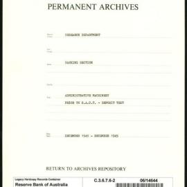 Research Department - Banking Section - Administrative Machinery - Prior Special Accounts, Cash and Treasury Bills - Deposit Test - File 2 - December 1948 - December 1949