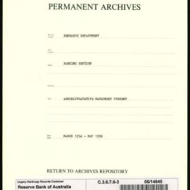 Research Department - Banking Section - Administrative Machinery - Current - File 3 - March 1954 - May 1958