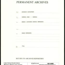 Research Department - Central Bank - General - Board and Advisory Council Papers and Memoranda - File 1 - 1931