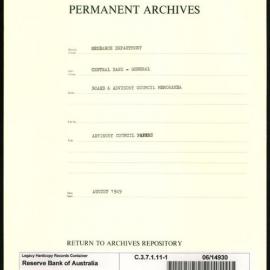 Research Department - Central Bank - General - Board & Advisory Council Memoranda - Advisory Council Papers - File 1 - August 1949