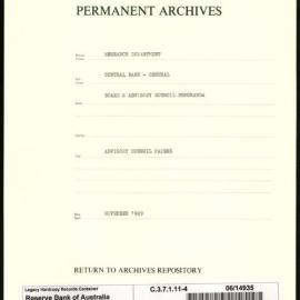 Research Department - Central Bank - General - Board & Advisory Council Memoranda - Advisory Council Papers - File 4 - November 1949