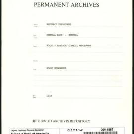 Research Department - Central Bank - General - Board and Advisory Council Papers and Memoranda - File 2 - 1932
