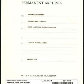 Research Department - Central Bank - General - Board & Advisory Council Memoranda - Advisory Council Papers - File 1 - January 1950
