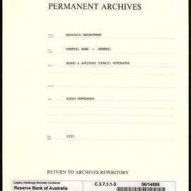 Research Department - Central Bank - General - Board and Advisory Council Papers and Memoranda - File 3 - 1933