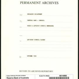 Research Department - Central Bank - General - Board & Advisory Council Memoranda - Advisory Council Papers - File 2 - October 1950