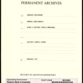 Research Department - Central Bank - General - Board & Advisory Council Memoranda - Advisory Council Papers - File 5 - February 1951