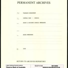 Research Department - Central Bank - General - Board and Advisory Council Papers and Memoranda - File 5 - 1935