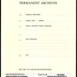 Research Department - Central Bank - General - Board and Advisory Council Papers and Memoranda - File 8 - 1938