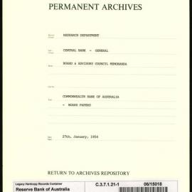 Research Department - Central Bank - General - Board & Advisory Council Memoranda - Commonwealth Bank of Australia - Board Papers - File 1 - 27 January 1954