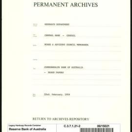 Research Department - Central Bank - General - Board & Advisory Council Memoranda - Commonwealth Bank of Australia - Board Papers - File 2 - 22 February 1954