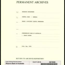 Research Department - Central Bank - General - Board & Advisory Council Memoranda - Commonwealth Bank of Australia - Board Papers - File 5 - 12 May 1954
