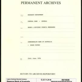 Research Department - Central Bank - General - Board & Advisory Council Memoranda - Commonwealth Bank of Australia - Board Papers - File 6 -23 June 1954