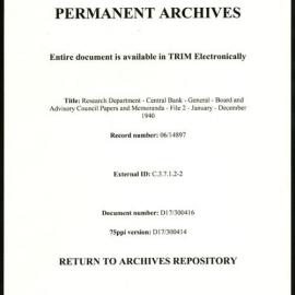 Research Department - Central Bank - General - Board and Advisory Council Papers and Memoranda - File 2 - January - December 1940