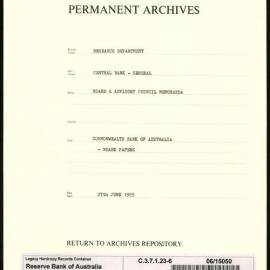 Research Department - Central Bank - General - Board & Advisory Council Memoranda - Commonwealth Bank of Australia - Board Papers - File 6 - 27 June 1955