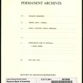Research Department - Central Bank - General - Board & Advisory Council Memoranda - Commonwealth Bank of Australia - Board Papers - File 1 - 27 July 1955