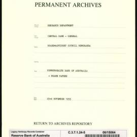Research Department - Central Bank - General - Board & Advisory Council Memoranda - Commonwealth Bank of Australia - Board Papers - File 5 - 23 November 1955