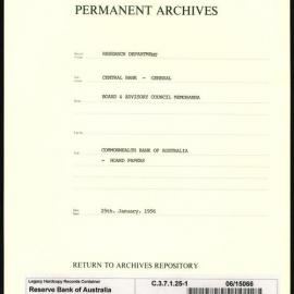 Research Department - Central Bank - General - Board & Advisory Council Memoranda - Commonwealth Bank of Australia - Board Papers - File 1 - 25 January 1956