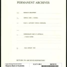 Research Department - Central Bank - General - Board & Advisory Council Memoranda - Commonwealth Bank of Australia - Board Papers - File 1 - 22 January 1958