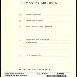 Research Department - Central Bank - General - Board & Advisory Council Memoranda - Commonwealth Bank of Australia - Board Papers - File 2 - 27 February 1958