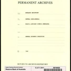 Research Department - Central Bank - General - Board & Advisory Council Memoranda - Economic Conditions - File 1 - 1941