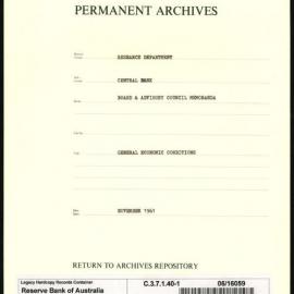 Research Department - Central Bank - General - Board & Advisory Council Memoranda - General Economic Conditions - File 1 - November 1961