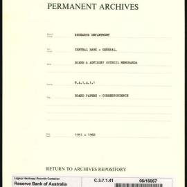 Research Department - Central Bank - General  - Board & Advisory Council Memoranda - Board Papers - Correspondence - 1951 - 1960