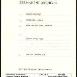 Research Department - Central Bank - General - Board & Advisory Council Memoranda - Advisory Council Papers - File 2 - July - December 1948