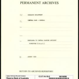 Research Department - Central Bank - General - Memoranda to Central Banking Advisory Committee (CBAC) - File 2 - August 1960