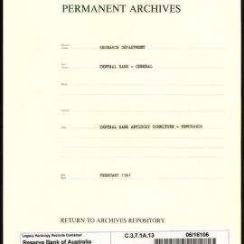 Research Department - Central Bank - General - Memoranda to Central Banking Advisory Committee (CBAC) - February 1961